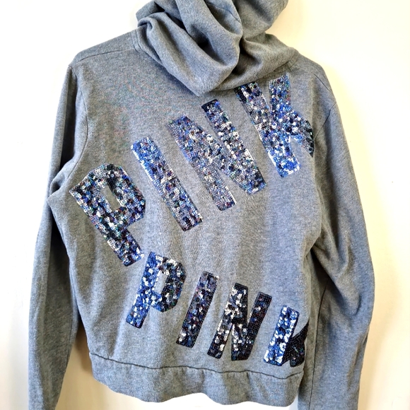 PINK gray zip up hoodie - Picture 1 of 4